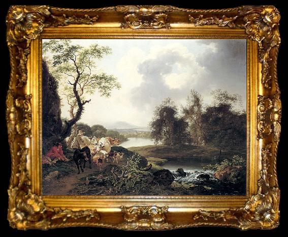 framed  Ferdinand Kobell Flusslandschaft mit Wasserfall, ta009-2